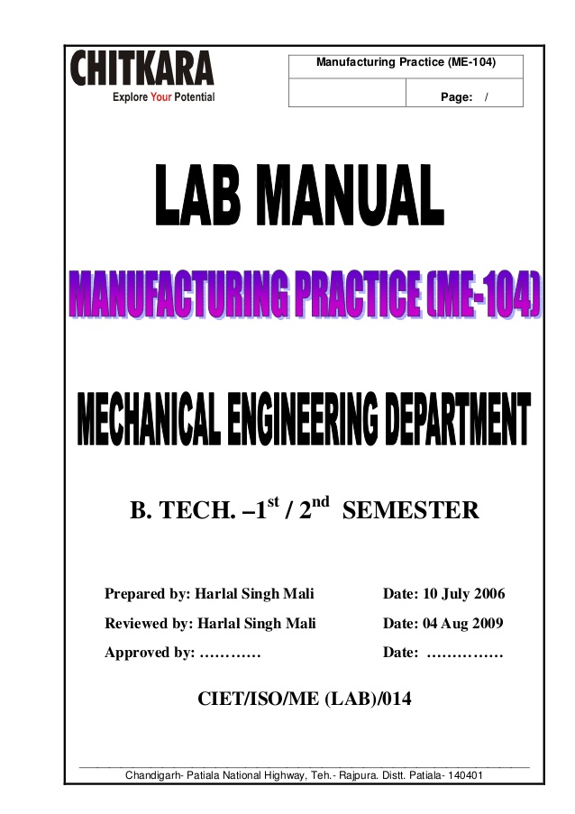 Btech Basic Mechanical Engineering Workshop Manual